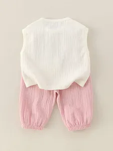 Ensemble d'été en mousseline de coton pour fille, haut sans manches et pantalon
