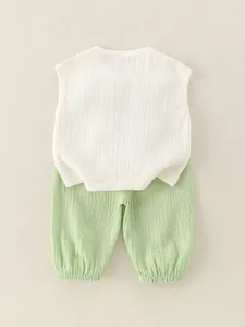 Ensemble d'été en mousseline de coton pour fille avec débardeur blanc et pantalon