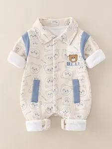 Baby Cotton Blend Long Sleeve Romper Cartoon Bear Printed Infant Lapel Jumpsuit For Spring Autumn Newborn Outwear Clothes