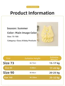 Detailed size chart for girls' summer sleeveless outfit set, sizes 73-100cm for toddlers