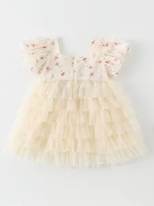Robe bébé fille à fleurs avec manches courtes et jupe en tulle multicouche élégante