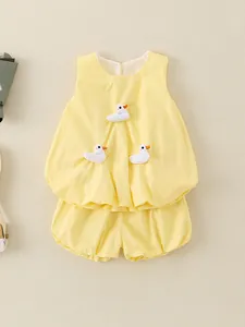 Baby Girl Summer Cotton Sleeveless Top And Pumpkin Pants Set Cute 3D Duck Pattern Princess Infant Toddler Clothing Set