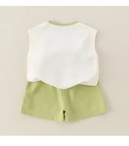 Rear view of infant cotton set showing white sleeveless top and green shorts