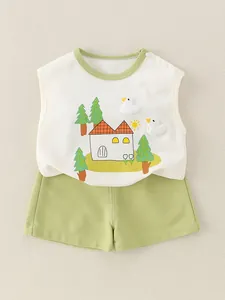 Toddler Boy Summer Sleeveless Tank Top And Shorts Soft Cotton Cartoon Duck Bear Baby Matching Outfit Clothing