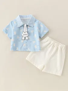 Baby Boy Summer Clothes Cotton Short Sleeve Shirt And Shorts Cartoon Bear Print Breathable Infant Casual Outfit Clothes