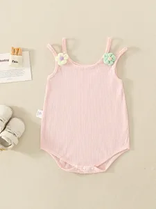Body bébé en coton rose avec bretelles et décorations florales 3D pour filles