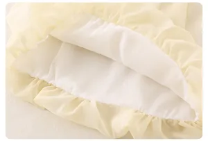 Detail of light yellow ruffle trim with breathable white lining for baby girl outfit