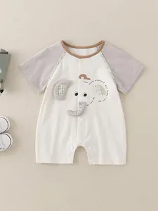 Tutina Estiva per Neonati in Cotone a Maniche Corte Con Elefante Cartone Animato Orecchio 3D per Neonato Abbigliamento Casual
