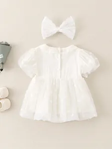 White baby tulle dress set with lace headband and shoes for 0-24 months infants