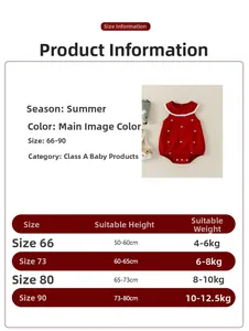 Guide des tailles pour body bébé fille rouge sans manches avec dentelle et nœud