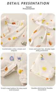 Detail of ultra-thin cotton baby romper showing kimono collar and secure side ties