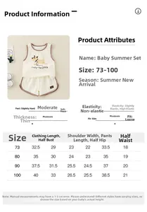Tableau des tailles pour ensemble bébé en coton avec mesures de longueur et poitrine