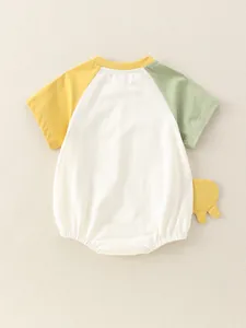 Newborn short sleeve cotton romper with color-block sleeves and side 3D wing detail