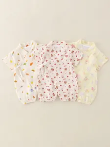 Newborn Baby Cotton Gauze Jinbei Romper Short Sleeve Japanese Style Kimono Side Tie Infant Summer Clothes Sun Bear Bunny Pattern