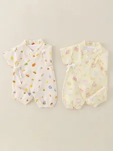 Summer ultra-thin cotton baby rompers with cute rabbit and cartoon prints in neutral colors