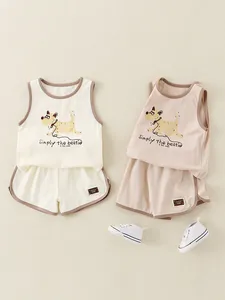 Ensemble d'Été en Coton pour Bébé Garçon Avec Gilet Et Short Motif Chien Dessin Animé Vêtements Décontractés Sans Manches