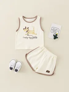Ensemble d'été deux pièces en coton pour bébé avec gilet chien de dessin animé et short