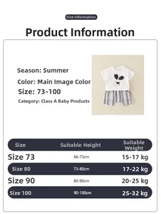 Tableau des tailles détaillé pour ensemble d'été bébé avec mesures de taille et poids