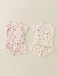 Ensembles de pyjamas en gaze de coton pour bébés avec motifs ours et chats mignons
