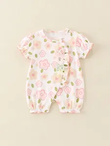 Pagliaccetto Estivo da Neonata in Cotone a Maniche Corte a Fiori Tuta con Stampa Floreale Dolce Con Fiocchi e Dettagli a Volant Vestiti per Neonati