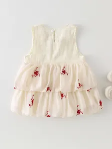Robe sans manches en coton pour tout-petit avec broderie florale et texture jacquard