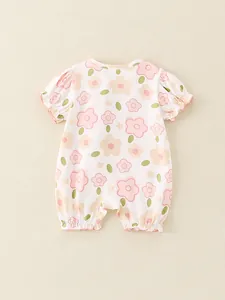 Pagliaccetto estivo bimba con maniche a sbuffo e motivi floreali a fiori dolci