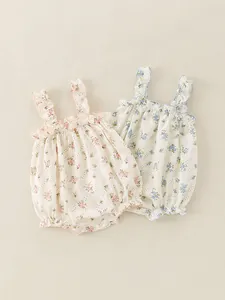 Floral baby girl bodysuits with ruffle straps and snap closure in soft cotton set
