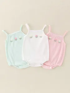 Sommer Baby Ärmellos Strampler Gerippte Baumwolle Blumenstickerei Träger Jumpsuit Für Neugeborene Kleinkind Strampler