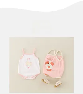Set di due body in cotone per neonati con stampe di coniglietti e cuccioli, vista piatta