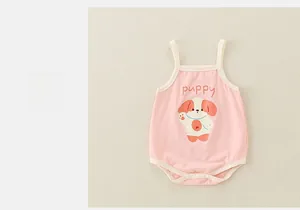 Dettagli del body neonato in cotone rosa con stampa puppy e bottoni a scatto