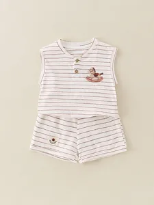 Abbigliamento Estivo Neonato in Cotone a Righe Maglia a Maniche Corte e Pantaloncini Classe A Traspirante per Bambini