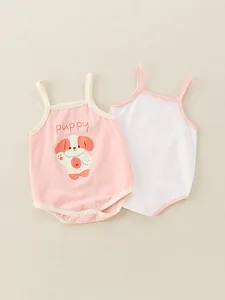 Set di due body in cotone per neonati con stampa di cuccioli e spalline sottili