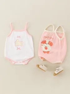 Set di due body per neonati in morbido cotone con stampe di coniglietti e cuccioli