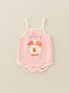 Body neonato in cotone rosa con stampa di cucciolo e spalline sottili