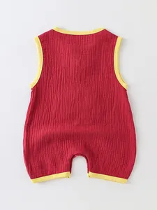 Barboteuse d'été mignonne en coton pour bébé style chinois en rouge et jaune respirant