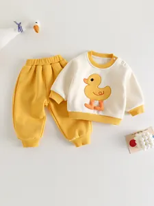 Completo Felpa e Pantaloni a Maniche Lunghe con Anatra per Neonati Cotone Morbido Abbigliamento Primavera Autunno