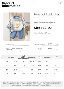Size chart detail for baby cotton cartoon long sleeve top and pants set for spring