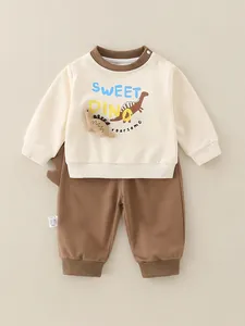 Kleinkinder Jungen 95% Baumwolle Langarm Hoodie Und Hose Set Zweiteiler Cartoon Dinosaurier Welpe Outfit Für Frühling Herbst