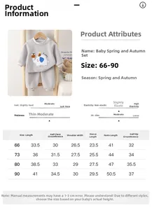 Detailed size chart for baby spring cartoon outfit sets with specific measurements