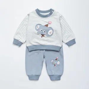 Baby Boy Clothing Outfit Soft Cotton Striped Long Sleeve Pullover Top And Pants Elephant Cartoon Pattern Casual Autumn