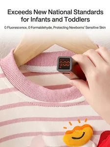 Baby pink striped long sleeve cotton shirt with cartoon patch and fluo-free test
