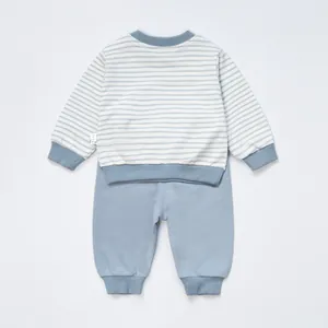 Toddler boy two-piece set featuring a blue striped sweatshirt and matching jogger pants