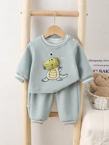 Infant cotton long sleeve sweatshirt and pants set with cute dinosaur embroidery