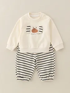 Ensemble 2 Pièces en Coton pour Garçons Sweat-Shirt et Pantalon Décontracté Manches Longues Imprimé Chien Lettres Rayé Tenue Printemps Automne