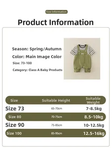 Detailed size chart for baby cotton overall set including height and weight guide
