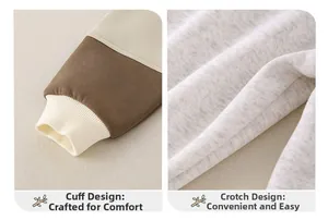 Detailed close-up of ribbed cuffs and soft cotton crotch design for baby boy clothing