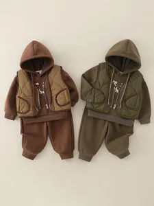 Abbigliamento Casual da Ragazzo in Misto Cotone Con Gilet Trapuntato Felpa Con Cappuccio E Pantaloni Tenuta Calda Autunno Inverno per Bambini