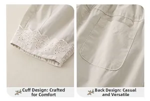 Detail of cotton baby trousers featuring lace-trimmed cuffs and back square pocket design