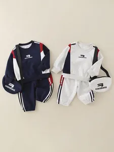 Boys Casual Tracksuit Color Block Long Sleeve Pullover Sweatshirt And Jogger Pants With Matching Bag Cotton Blend Kids Outfits