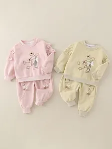 Toddler Girl Floral Pullover Sweatshirt And Pants Cotton Long Sleeve Ruffle Outfit For Spring Autumn Casual Sweet Clothing